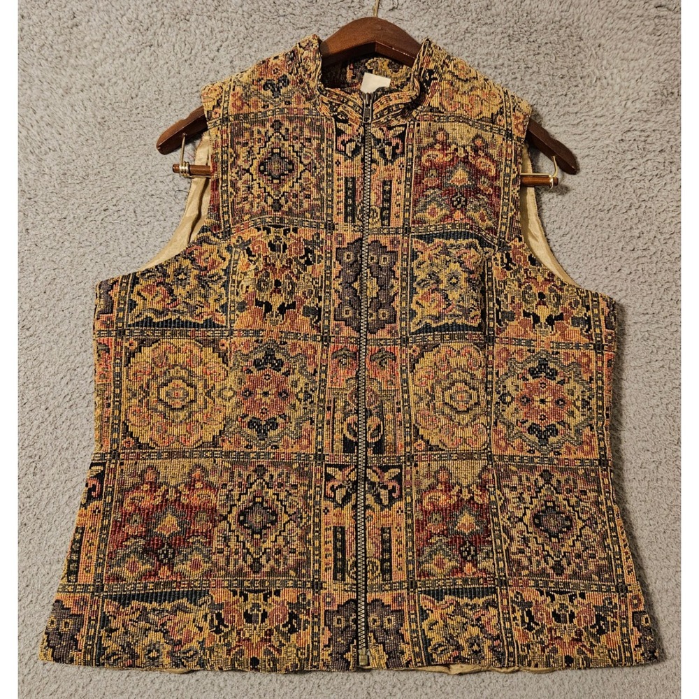 Orvis Sporting Traditions Womens Tapestry Vest M Multi Color Full Zip Woven USA